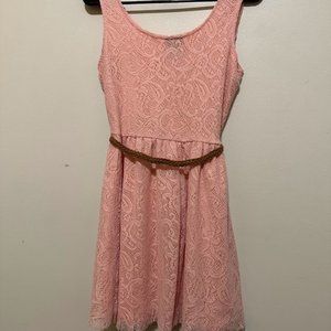 Pink Lace Sun Dress with Brown Belt size XS - Rue21